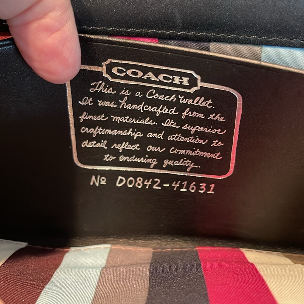 Coach Signature Stripe Accordian Zip Around Wallet card slots black on tan used‎ - Picture 11 of 11